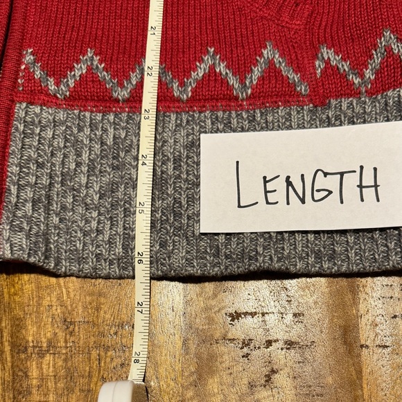 XS Eddie Bauer Red w/ Design Full Double Zipper Mock Neck Sweater w/ Pockets - Picture 8 of 14